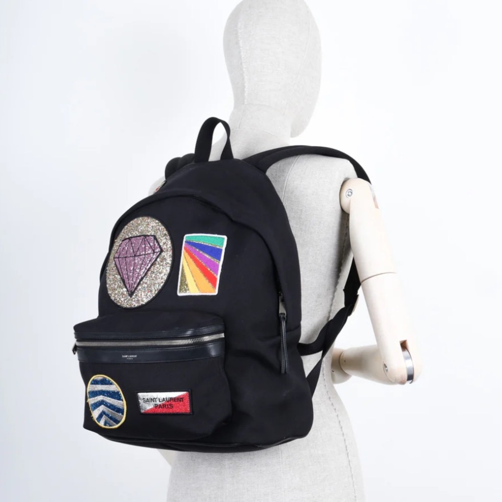 Saint Laurent large city backpack with glitter patches